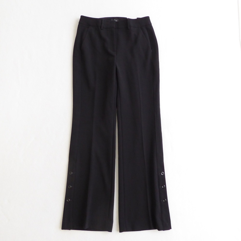 White House Black Market The Flare With Button Hem Black Trousers Pants Size 4S